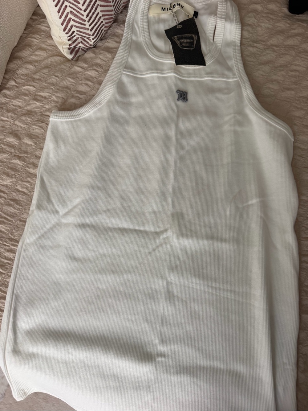 White Ribbed Tank with Subtle Logo